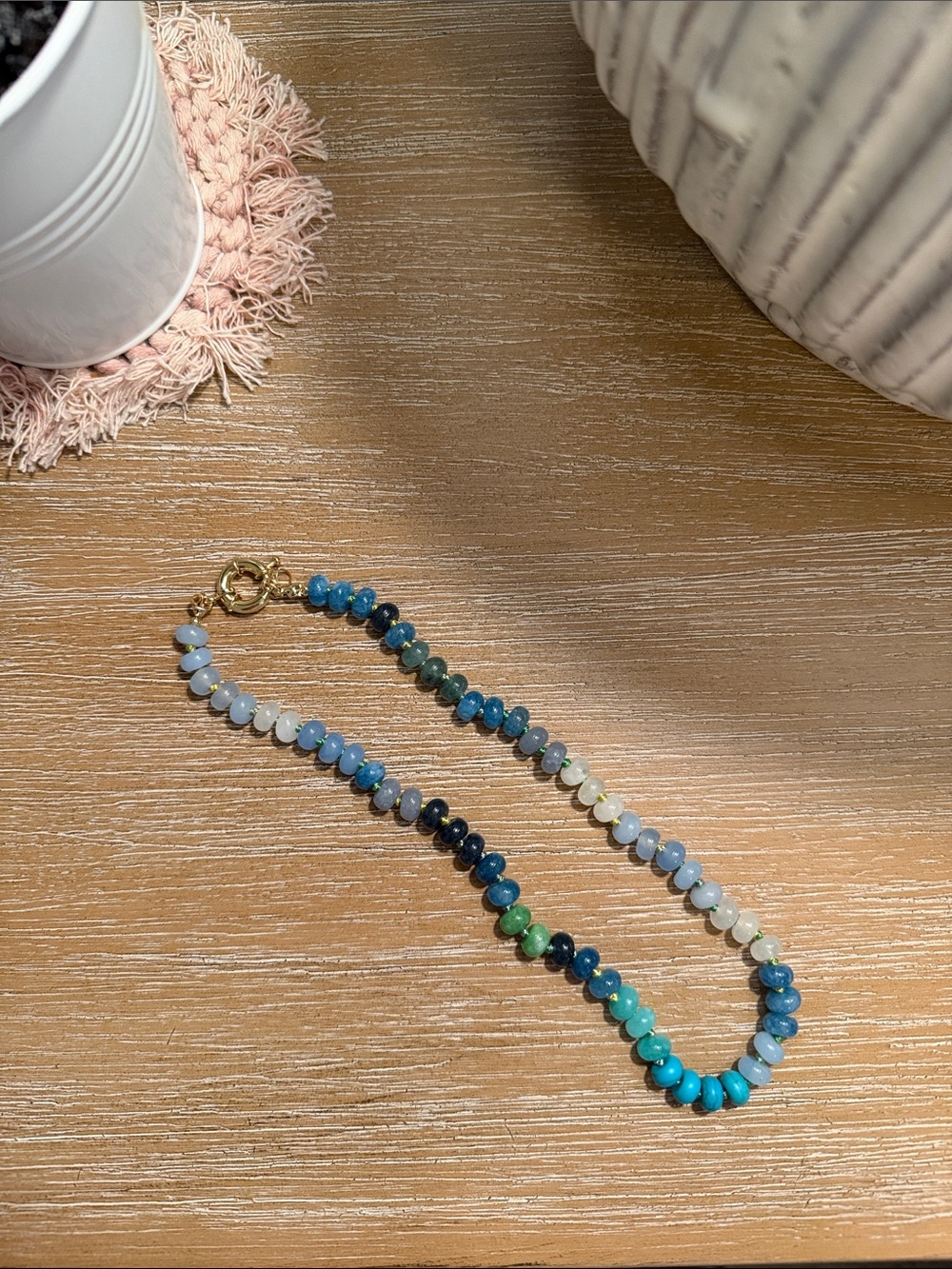 Gold Clasp Blue & Green Beaded Women's Necklace